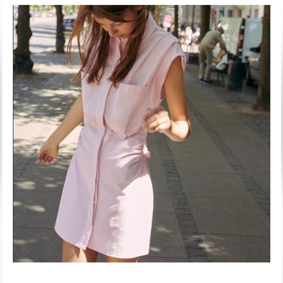 Zara Poplin Ruched Mini Dress NWT - Picture 3 of 4